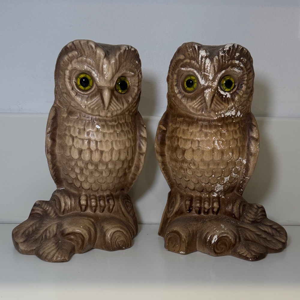 Vintage 1970s Ceramic Brown Owl Figurines Bookends